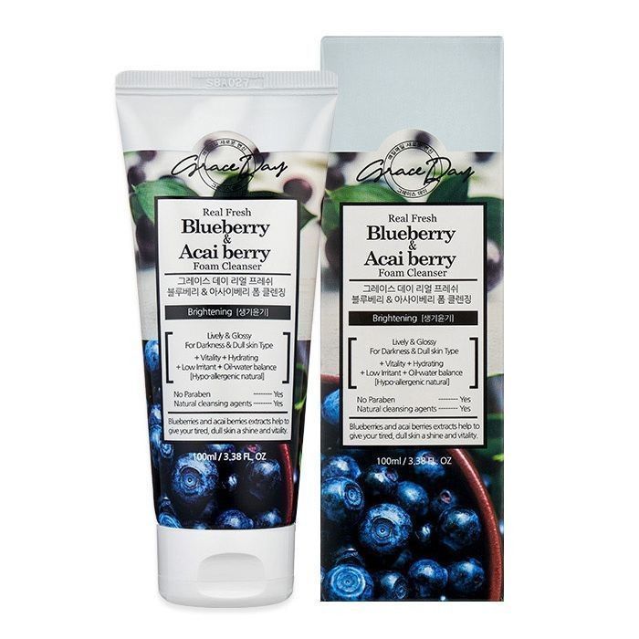 Пенка для лица с экстрактом черники и ягод асаи Grace Day Real Blueberry&Acai Berry Foam Cleansing 